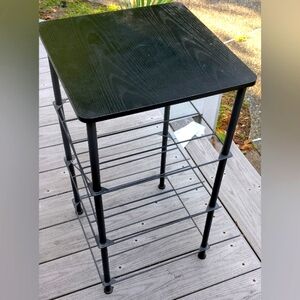Item B: Modern Black Wood Top Metal Frame Side Table 3-Drawer Fabric Bins Black